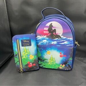 Loungefly Little Mermaid Backpack with matching Wristlet